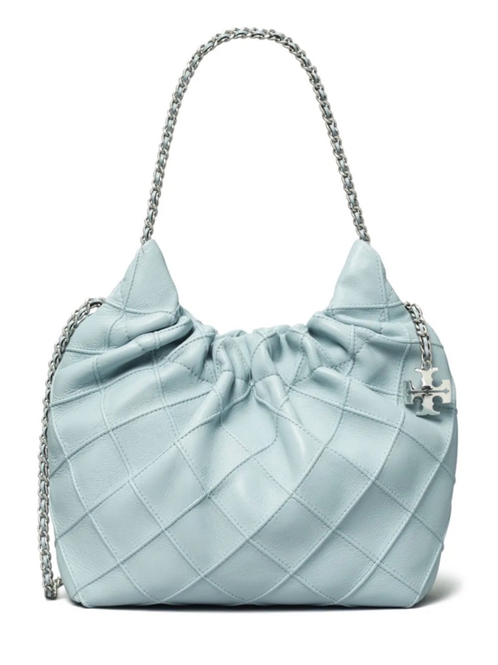 Tory Burch Fleming Mini Hobo Bag - Elegant Quilted Chain Bag - Light Blue